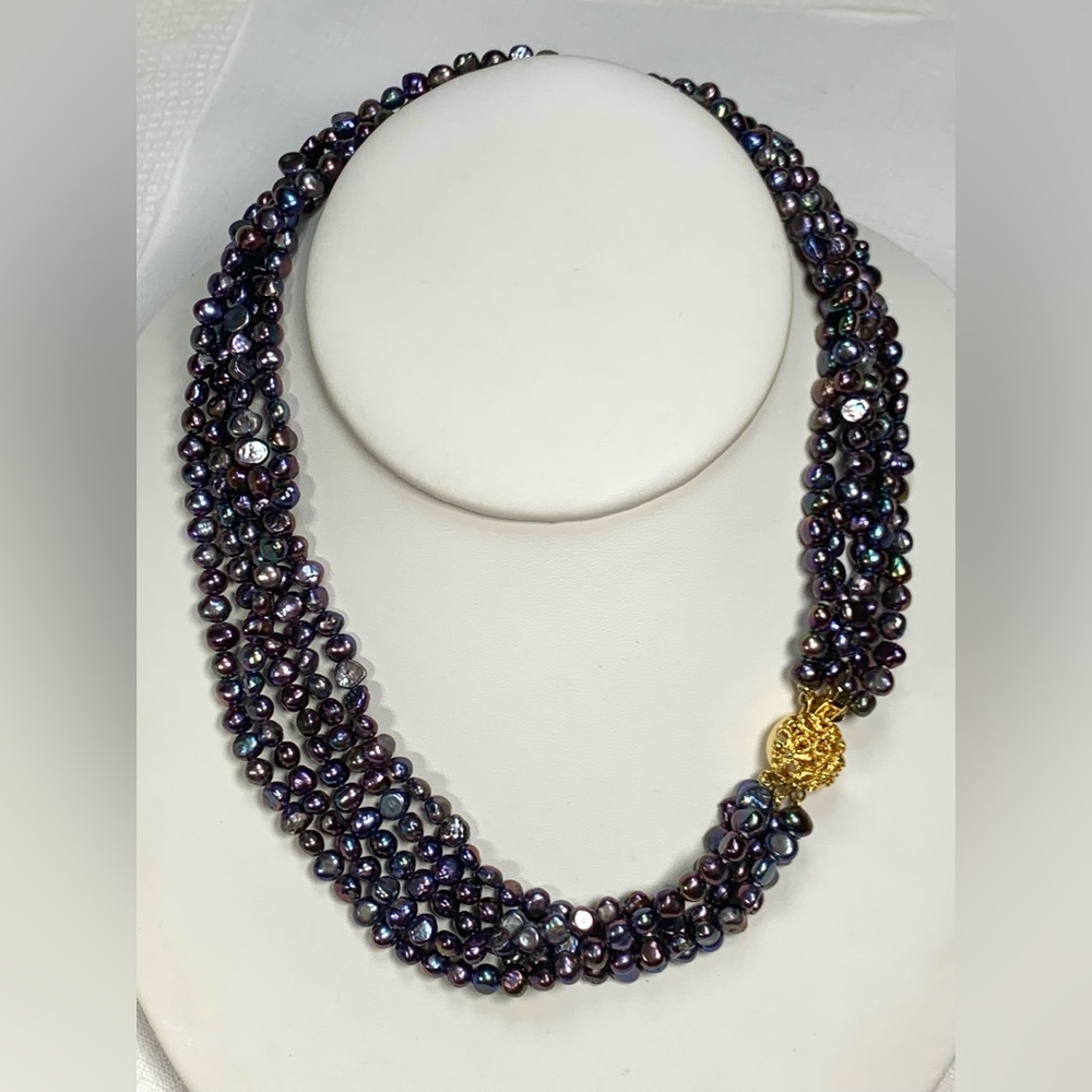 Vintage Multi Strand Peacock Pearl Necklace Box Clasp Genuine Pearls Stunning!